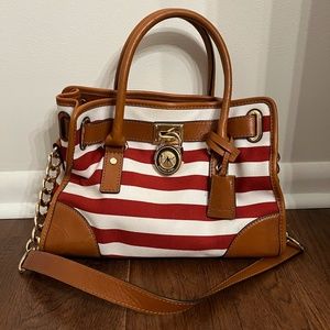 Michael Kors red and white stripe Hamilton bag